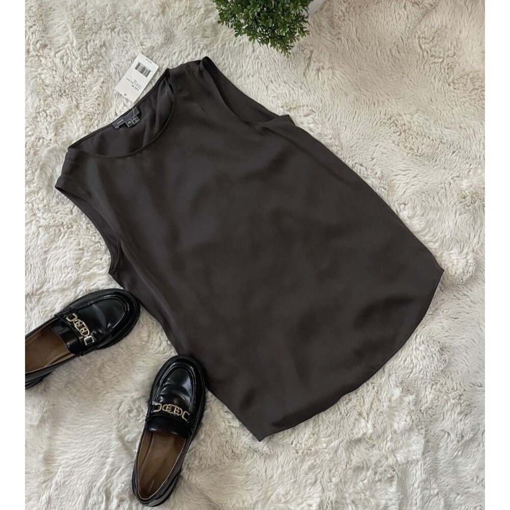 NWT Vince 100% Silk Sleeveless Blouse Top Grey XS